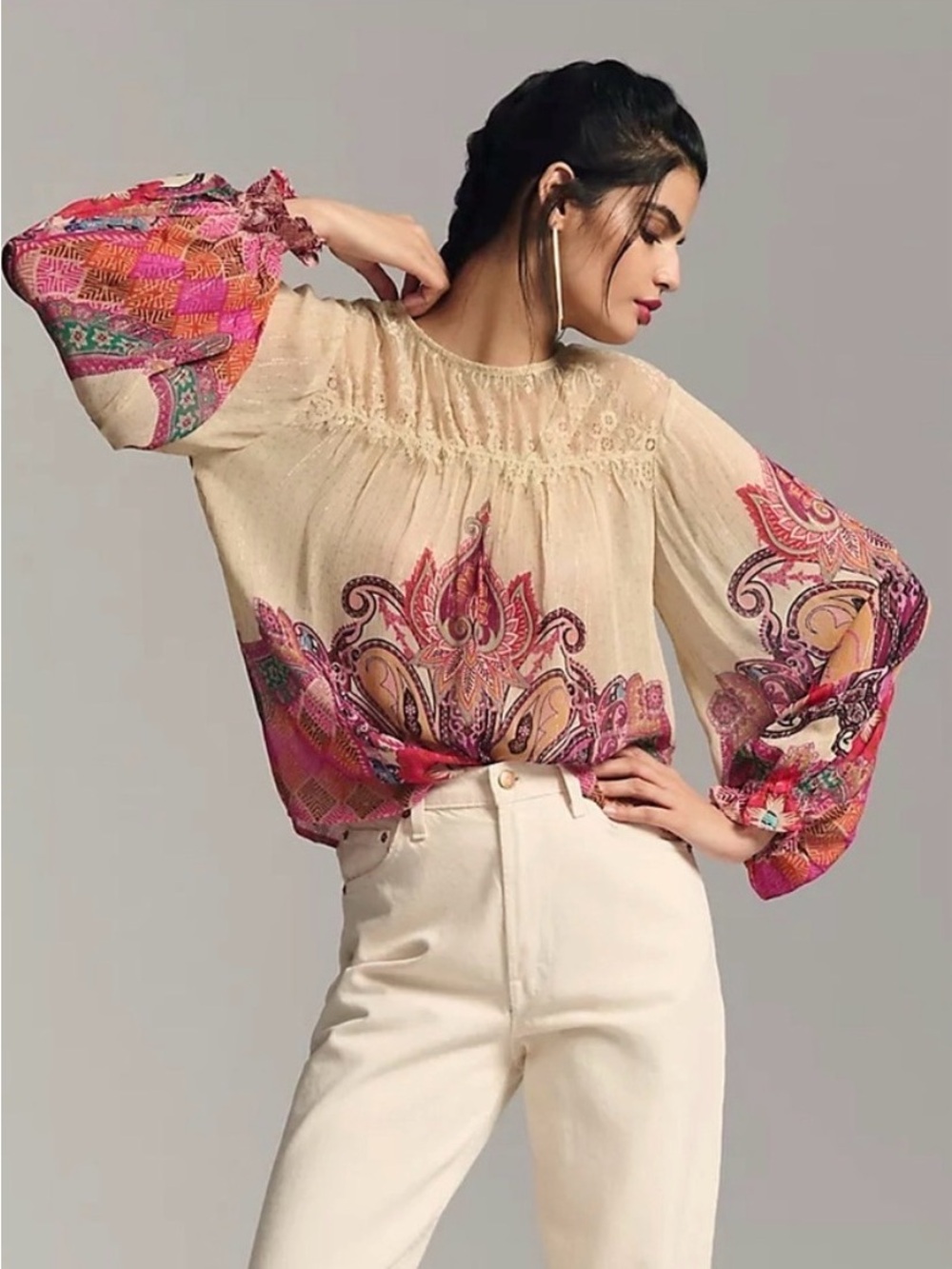 Anthropologie BL-NK London Sheer Floral Long Sleeve Blouse XS NWT